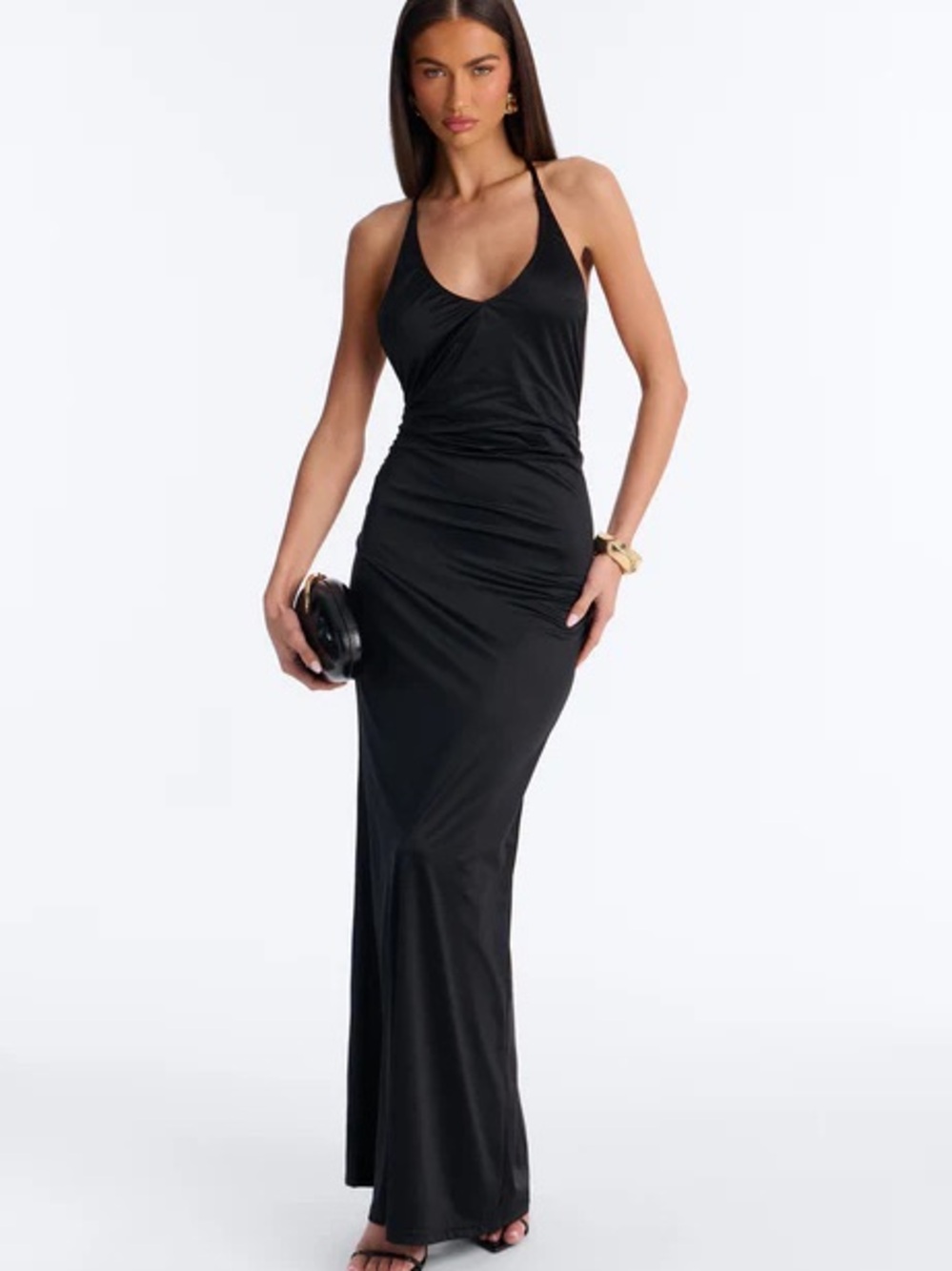 Fashion Nova Statement Maker Drop Back Maxi Dress Black Backless